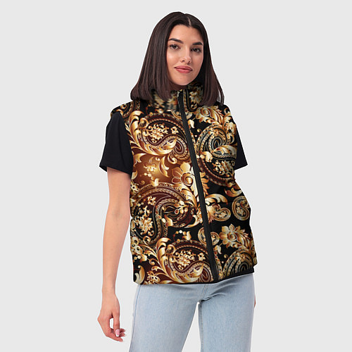 Женский жилет Пейсли золотые узоры / 3D-Черный – фото 3