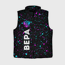 Женский жилет Вера и неоновый герб России по-вертикали, цвет: 3D-черный