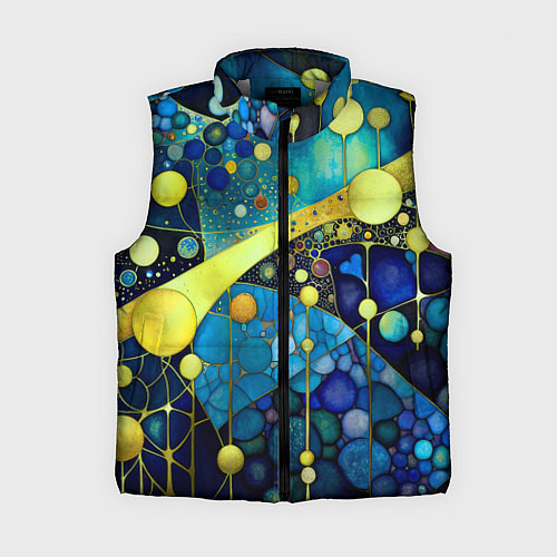 Женский жилет Абстракция в жёлто синих тонах с кругами и линиями / 3D-Светло-серый – фото 1