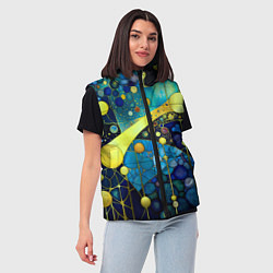 Женский жилет Абстракция в жёлто синих тонах с кругами и линиями, цвет: 3D-светло-серый — фото 2