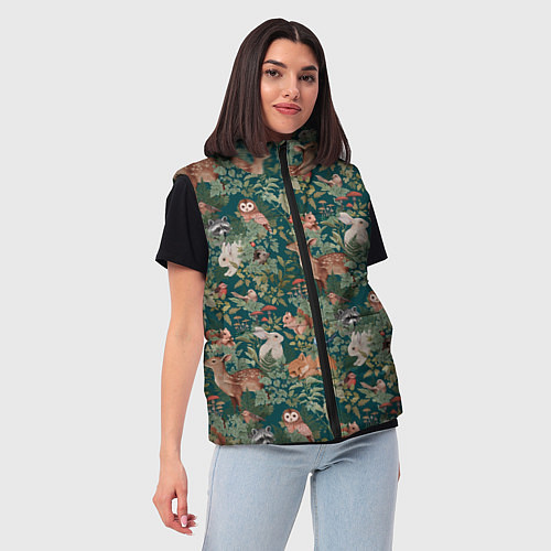Женский жилет Goblincore - лес зверей / 3D-Светло-серый – фото 3