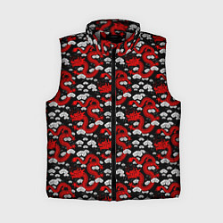Женский жилет Красный дракон на черном фоне, цвет: 3D-светло-серый