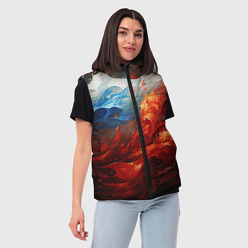 Женский жилет Абстрактный белый синий красный дым / 3D-Красный – фото 3