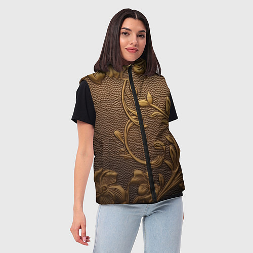 Женский жилет Золотые объемные узоры абстракт / 3D-Красный – фото 3