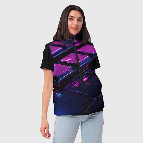 Женский жилет Фиолетовые плитики абстракция / 3D-Красный – фото 3