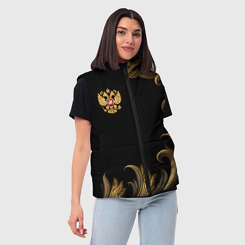Женский жилет Герб России и золотистый узор / 3D-Светло-серый – фото 3