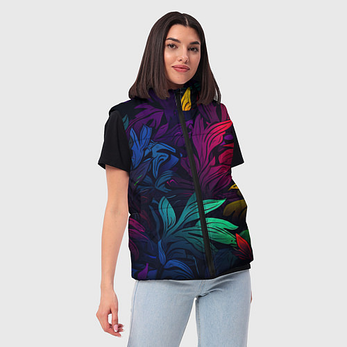 Женский жилет Яркие абстрактные листья / 3D-Светло-серый – фото 3