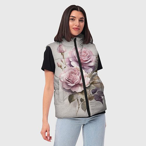 Женский жилет Нежные розовые розы на стене / 3D-Красный – фото 3