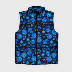 Женский жилет Новогодняя гжельская роспись чёрный фон