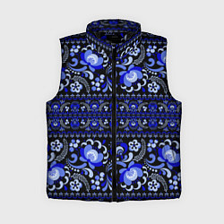 Женский жилет Новогодняя гжельская роспись цветами на чёрном фон, цвет: 3D-черный