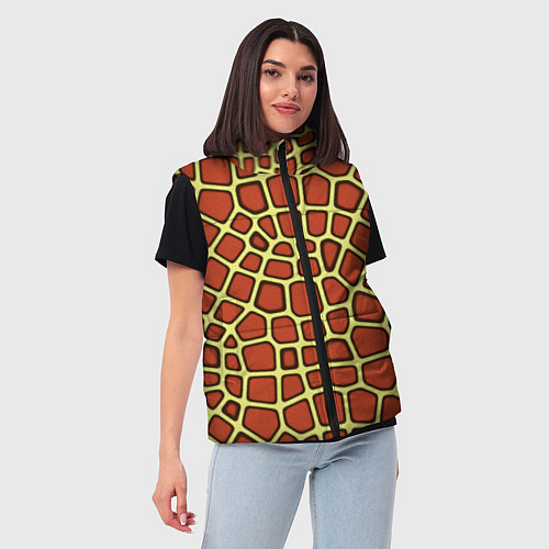 Женский жилет Паттерн красных плит на жёлтом / 3D-Черный – фото 3