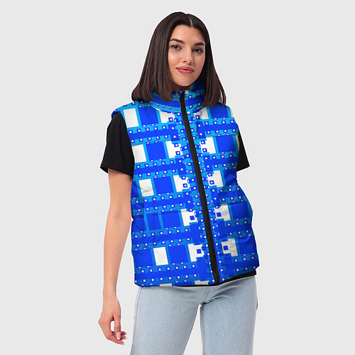 Женский жилет Синие и белые квадраты / 3D-Светло-серый – фото 3