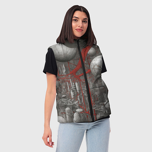 Женский жилет Биотехнический городской пейзаж / 3D-Светло-серый – фото 3