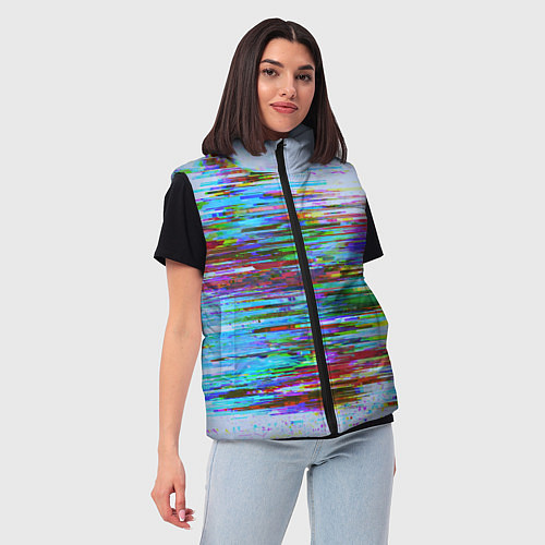 Женский жилет Синий и красный глитч / 3D-Светло-серый – фото 3