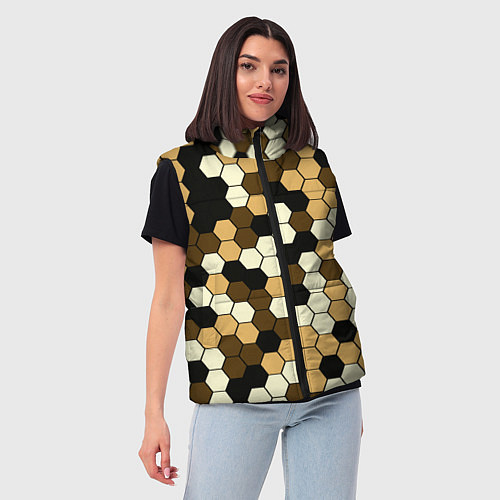 Женский жилет Камуфляж гексагон коричневый / 3D-Черный – фото 3