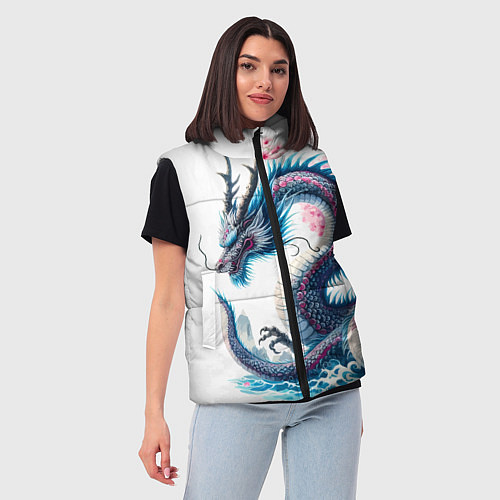 Женский жилет Японский акварельный дракон - ирезуми / 3D-Черный – фото 3
