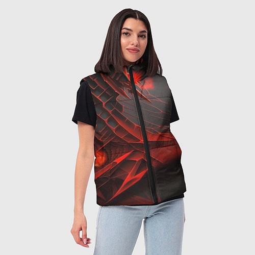 Женский жилет Красная сеть на чёрном фоне / 3D-Светло-серый – фото 3