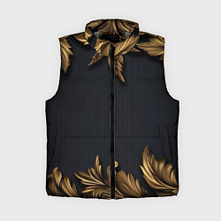 Женский жилет Золотые объемные листья на черном, цвет: 3D-светло-серый