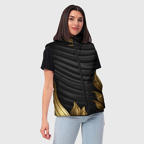 Женский жилет Узоры золотые на черном фоне / 3D-Красный – фото 3