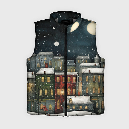 Женский жилет Новогодний рисованный город / 3D-Светло-серый – фото 1