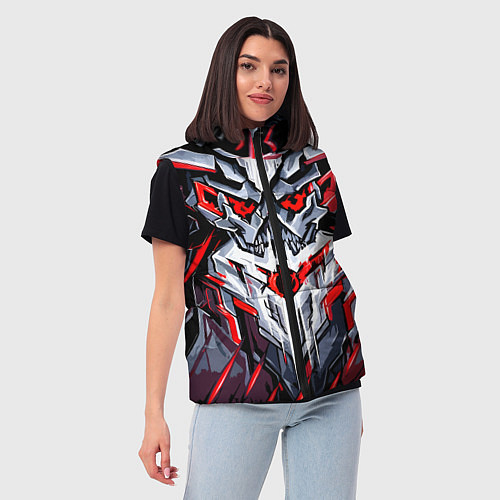 Женский жилет Улыбающийся череп красный / 3D-Черный – фото 3