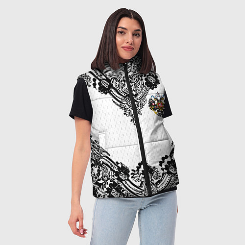 Женский жилет Имперский узор Россия герб патриотизм / 3D-Черный – фото 3