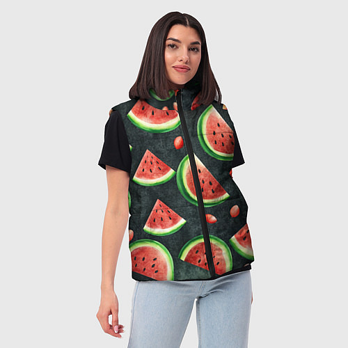 Женский жилет Паттерн красные дольки арбуза / 3D-Красный – фото 3