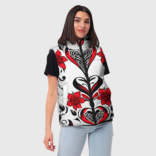 Женский жилет Красный узор сердце / 3D-Черный – фото 3
