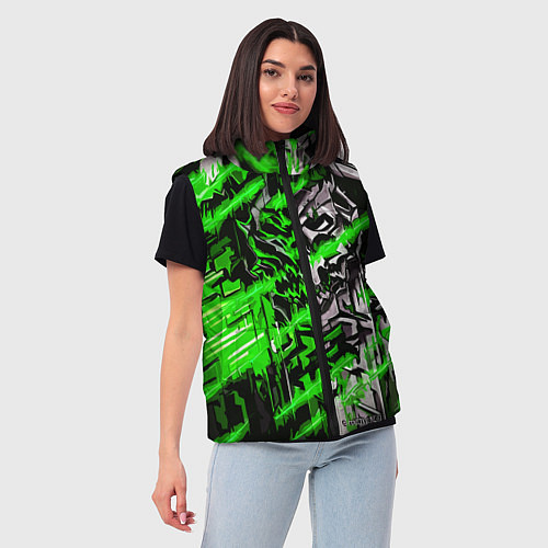Женский жилет Железный череп и зелёные линии / 3D-Черный – фото 3