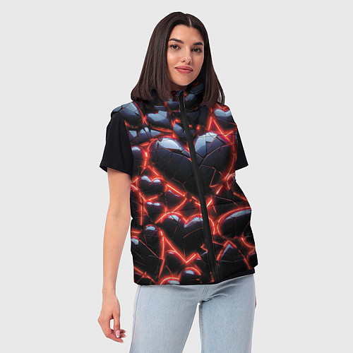 Женский жилет Разбитые сердца и красный неон / 3D-Черный – фото 3