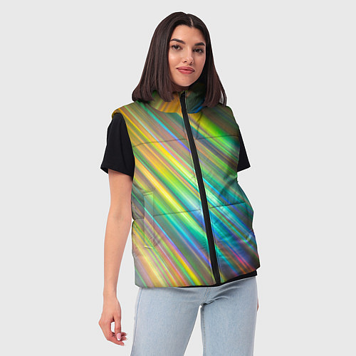 Женский жилет Радужные линии лучи / 3D-Светло-серый – фото 3