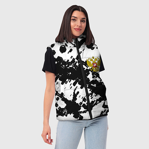 Женский жилет Герб РФ краски чёрнобелый / 3D-Красный – фото 3