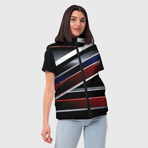 Женский жилет Белые черные красные полосы / 3D-Светло-серый – фото 3