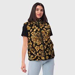 Женский жилет Желтые узоры хохломские, цвет: 3D-черный — фото 2