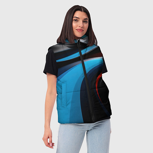 Женский жилет Черные и синии волны спортивный стиль / 3D-Красный – фото 3