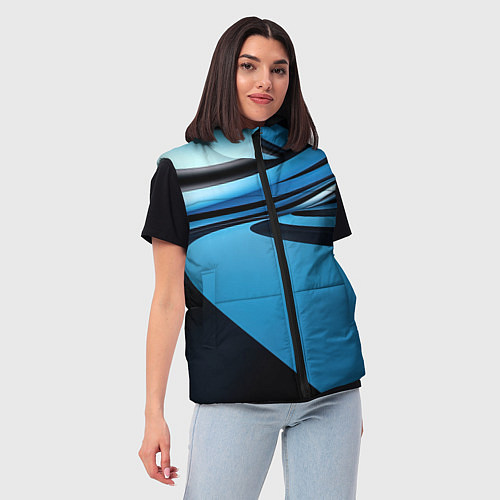 Женский жилет Черная и синяя абстракция в виде волн / 3D-Красный – фото 3