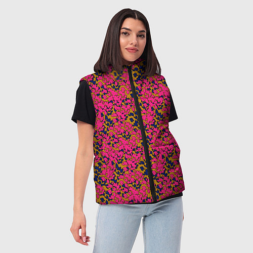Женский жилет Взаимосвязанные листочки, розового жёлтого и синег / 3D-Светло-серый – фото 3