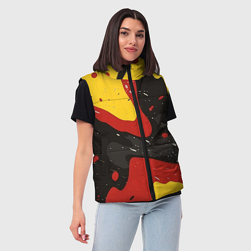 Женский жилет Красные желтые оранжевые пятна краски абстракция / 3D-Черный – фото 3