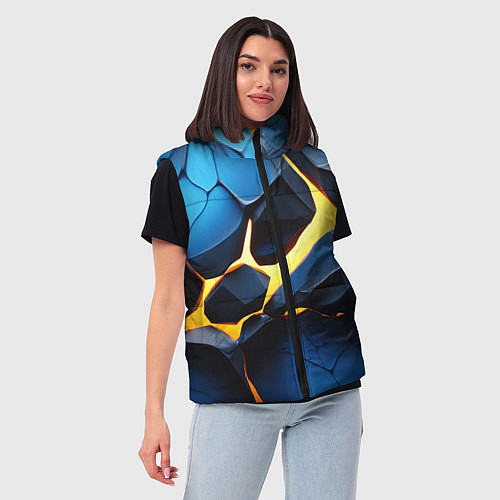 Женский жилет Желтая лава на синих плитах / 3D-Черный – фото 3
