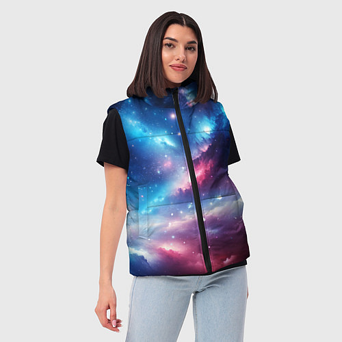 Женский жилет Розово-голубой космический пейзаж / 3D-Черный – фото 3