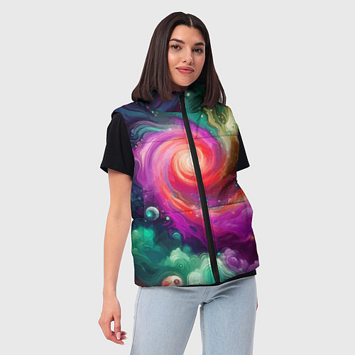 Женский жилет Космическая неоновая фантазия - нейросеть / 3D-Светло-серый – фото 3