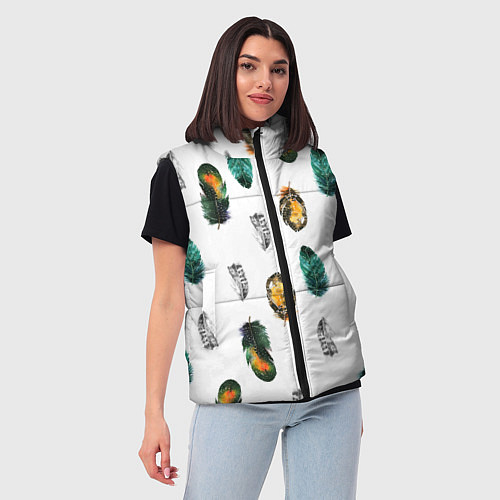 Женский жилет Перья на белом фоне / 3D-Черный – фото 3