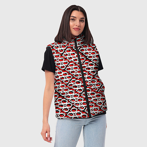 Женский жилет Красно-белый узор на чёрном фоне / 3D-Черный – фото 3