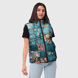 Женский жилет Джинсовые лоскуты с цветочками, цвет: 3D-красный — фото 2