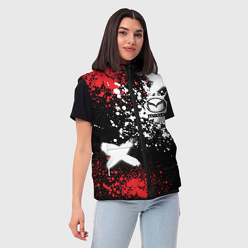 Женский жилет Мазда на фоне граффити и брызг красок / 3D-Черный – фото 3