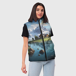 Женский жилет Чудесный день на берегу озера в горах, цвет: 3D-красный — фото 2
