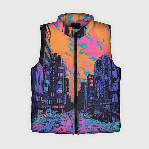 Женский жилет Киберпанк город в стиле комиксов / 3D-Светло-серый – фото 1