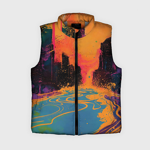 Женский жилет Абстрактная городская улица со зданиями и река / 3D-Светло-серый – фото 1