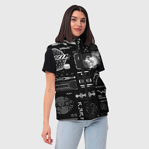 Женский жилет Паттерн киберинтерфейса / 3D-Черный – фото 3