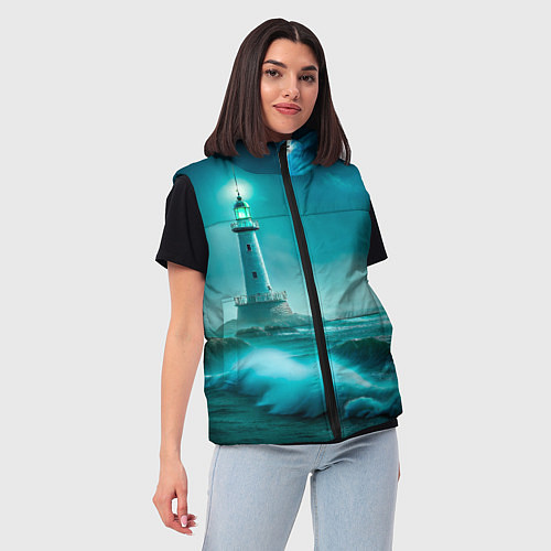 Женский жилет Белый маяк и ночной шторм / 3D-Светло-серый – фото 3